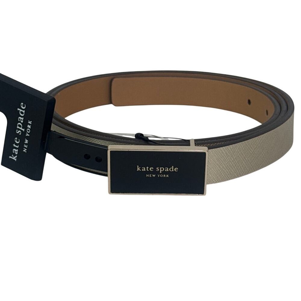 Kate Spade logo plaque belt XL ( GOLD/BLACK/PALE POLISHED GOLD )